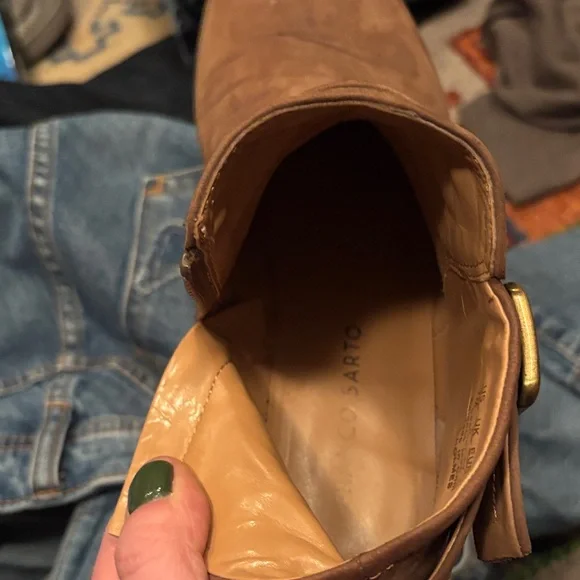 Franco Sarto Brown Leather Ankle Boots Womens 7M Buckle Zip Low Heel Booties - Picture 5 of 5